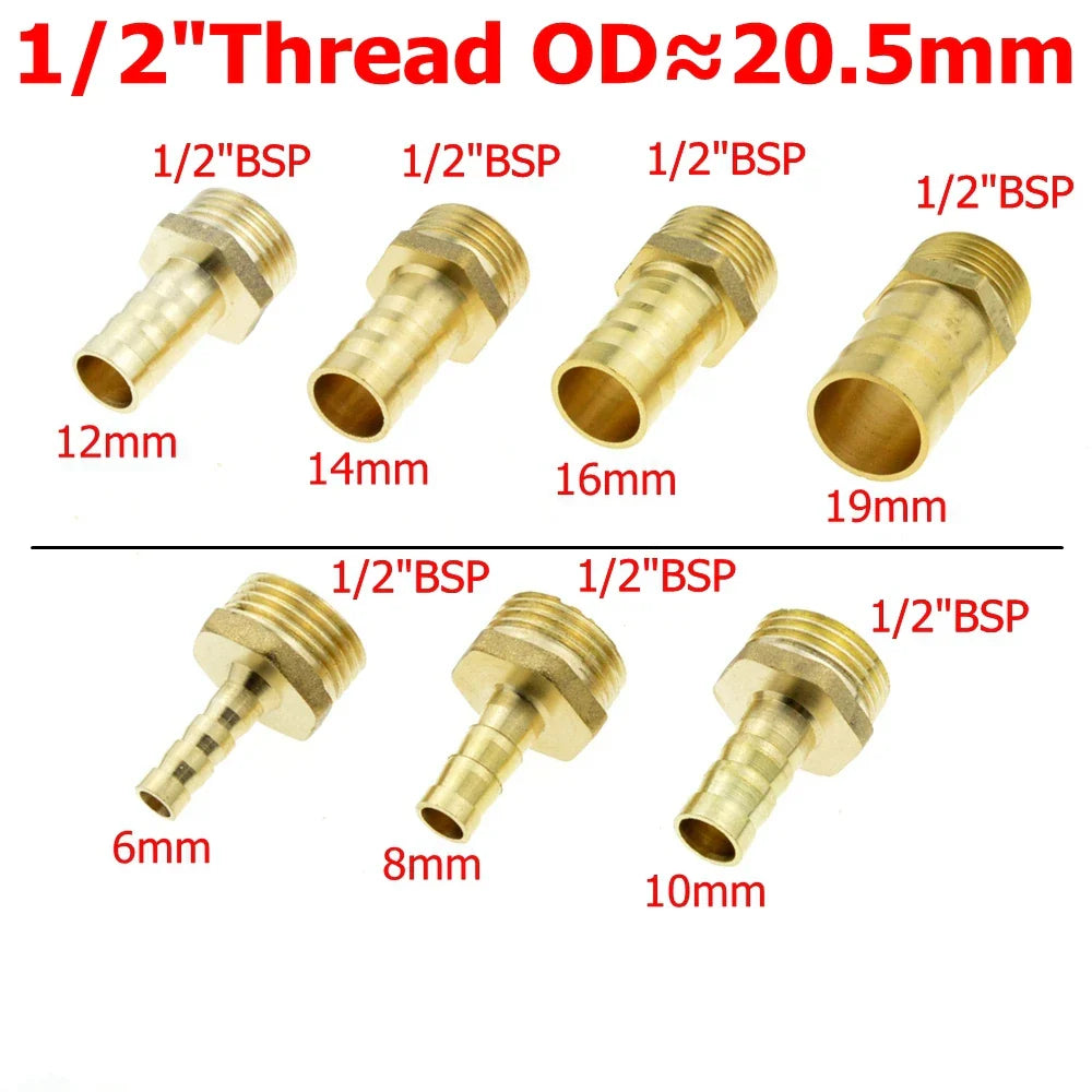 Brass Pipe Fitting 4mm 6mm 8mm 10mm 12mm 19mm Hose Barb Tail 1/8" 1/4" 1/2" 3/8" BSP Male Connector Joint Copper Coupler Adapter